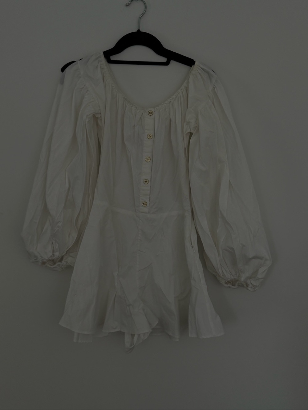 Caroline Constas White Peasant Blouse with Button Placket